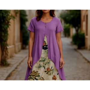 OneIne Purple Midi Dress Womens 2X Layered Gauzy Beachy Lagenlook Boho